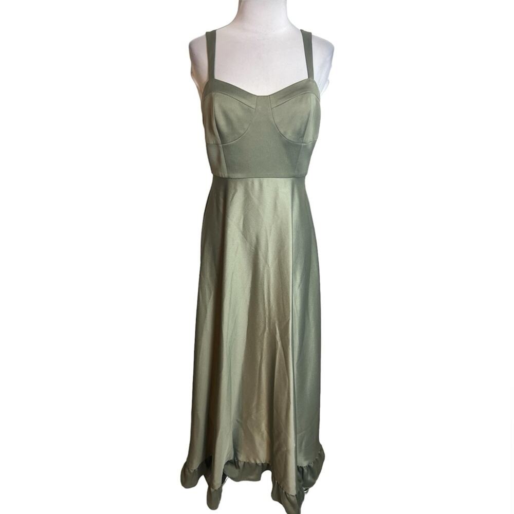 BHLDN Sachin + Babi Corset Style Satin Ruffle
Hem Dress Size 6 Green